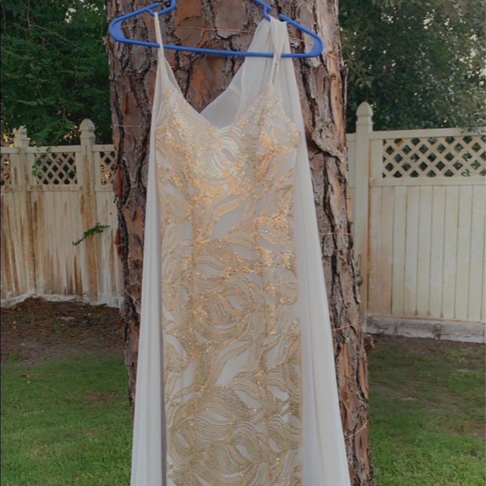 Gold and white prom dress